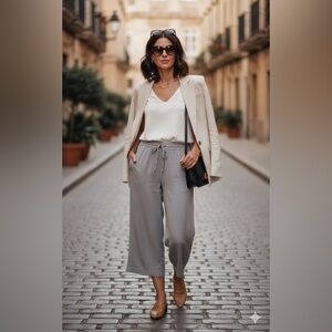 ZARA Light Silver Gray Elastic Waist Pants  size M